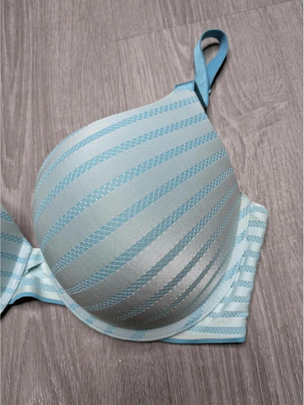 Victoria's Secret Bra Womens 36DD Blue Perfect Shape Striped T-Shirt Padded - Picture 2 of 7